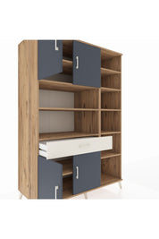 Kronos Dolap 10 Raflı Tek Çekmeceli 4 Kapaklı 132x59x195 Çam-Antrasit/Aytaşı