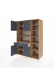 Kronos Dolap 10 Raflı Tek Çekmeceli 4 Kapaklı 132x59x195 Çam-Antrasit/Antrasit