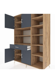 Kronos Dolap 10 Raflı Tek Çekmeceli 4 Kapaklı 132x59x195 Çam-Antrasit/Antrasit