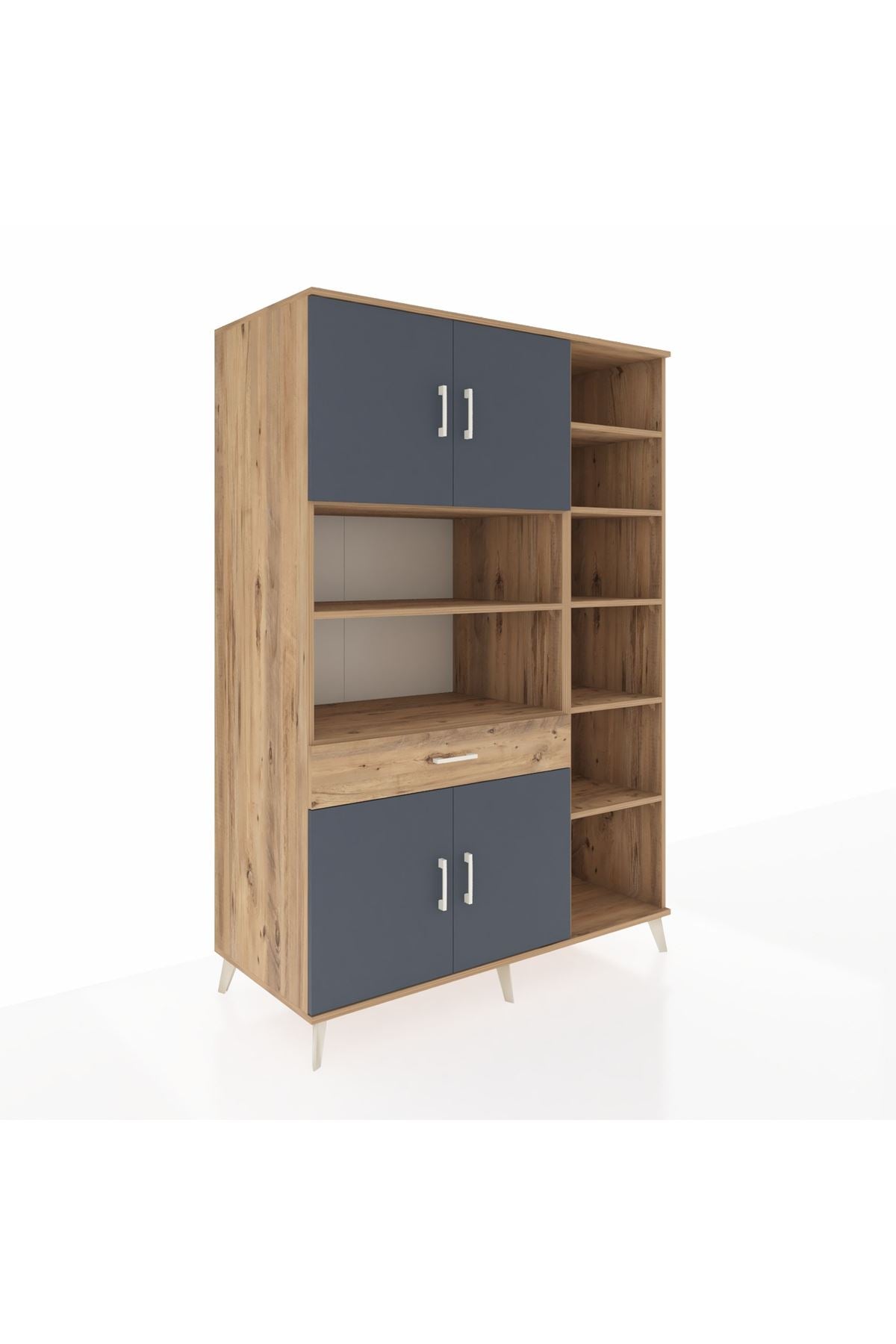 Kronos Dolap 10 Raflı Tek Çekmeceli 4 Kapaklı 132x59x195 Çam-Antrasit/Çam