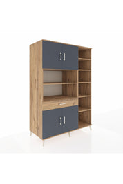 Kronos Dolap 10 Raflı Tek Çekmeceli 4 Kapaklı 132x59x195 Çam-Antrasit/Çam