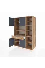 Kronos Dolap 10 Raflı Tek Çekmeceli 4 Kapaklı 132x59x195 Çam-Antrasit/Çam