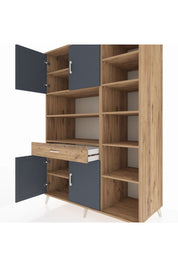 Kronos Dolap 10 Raflı Tek Çekmeceli 4 Kapaklı 132x59x195 Çam-Antrasit/Çam