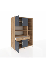 Kronos Dolap 10 Raflı Tek Çekmeceli 4 Kapaklı 132x59x195 Çam-Antrasit/Çam