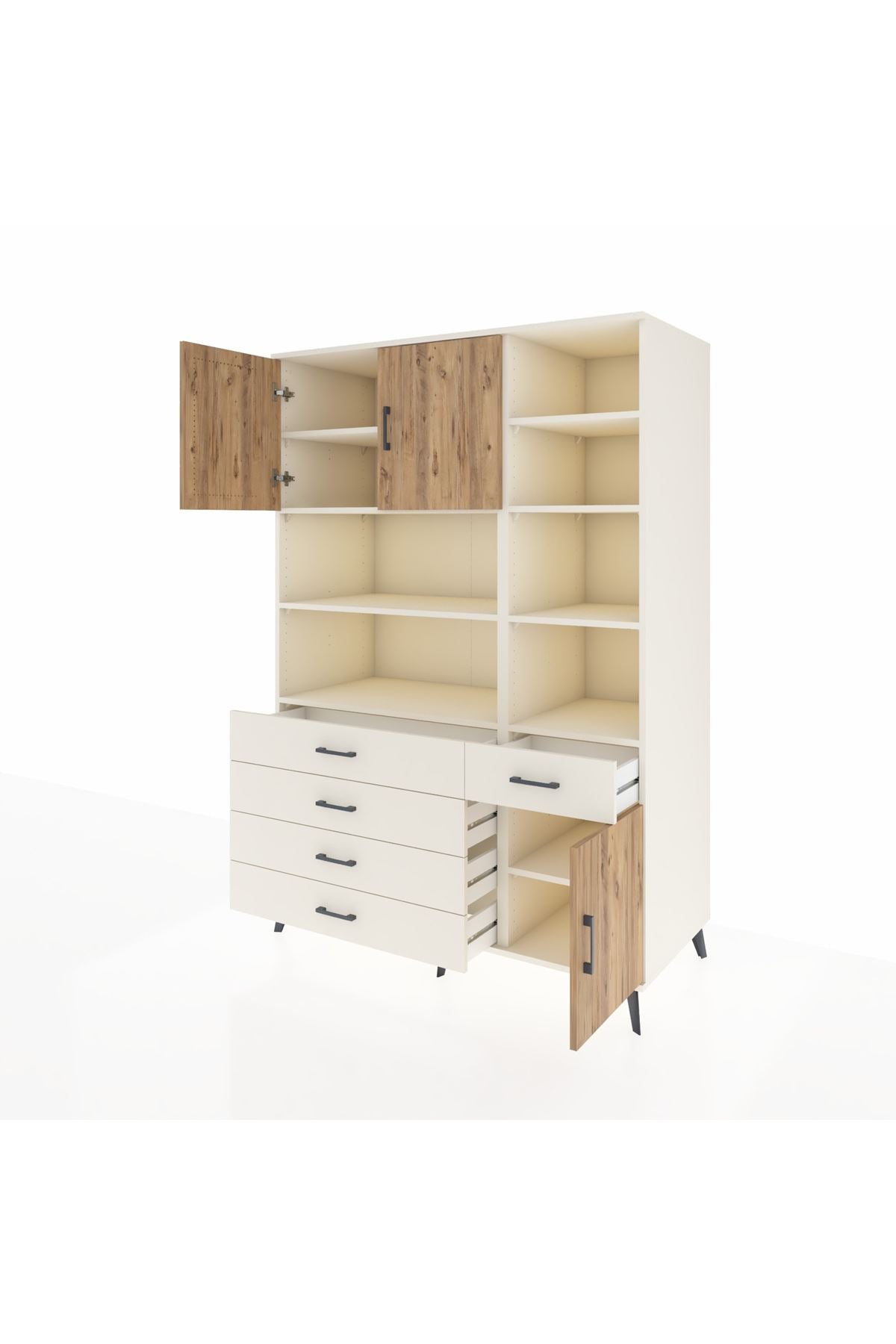 Kronos Dolap 9 Raflı 5 Çekmeceli 3 Kapaklı 132x59x195 Aytaşı-Çam/Aytaşı