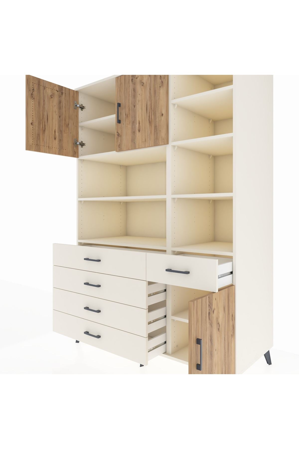 Kronos Dolap 9 Raflı 5 Çekmeceli 3 Kapaklı 132x59x195 Aytaşı-Çam/Aytaşı