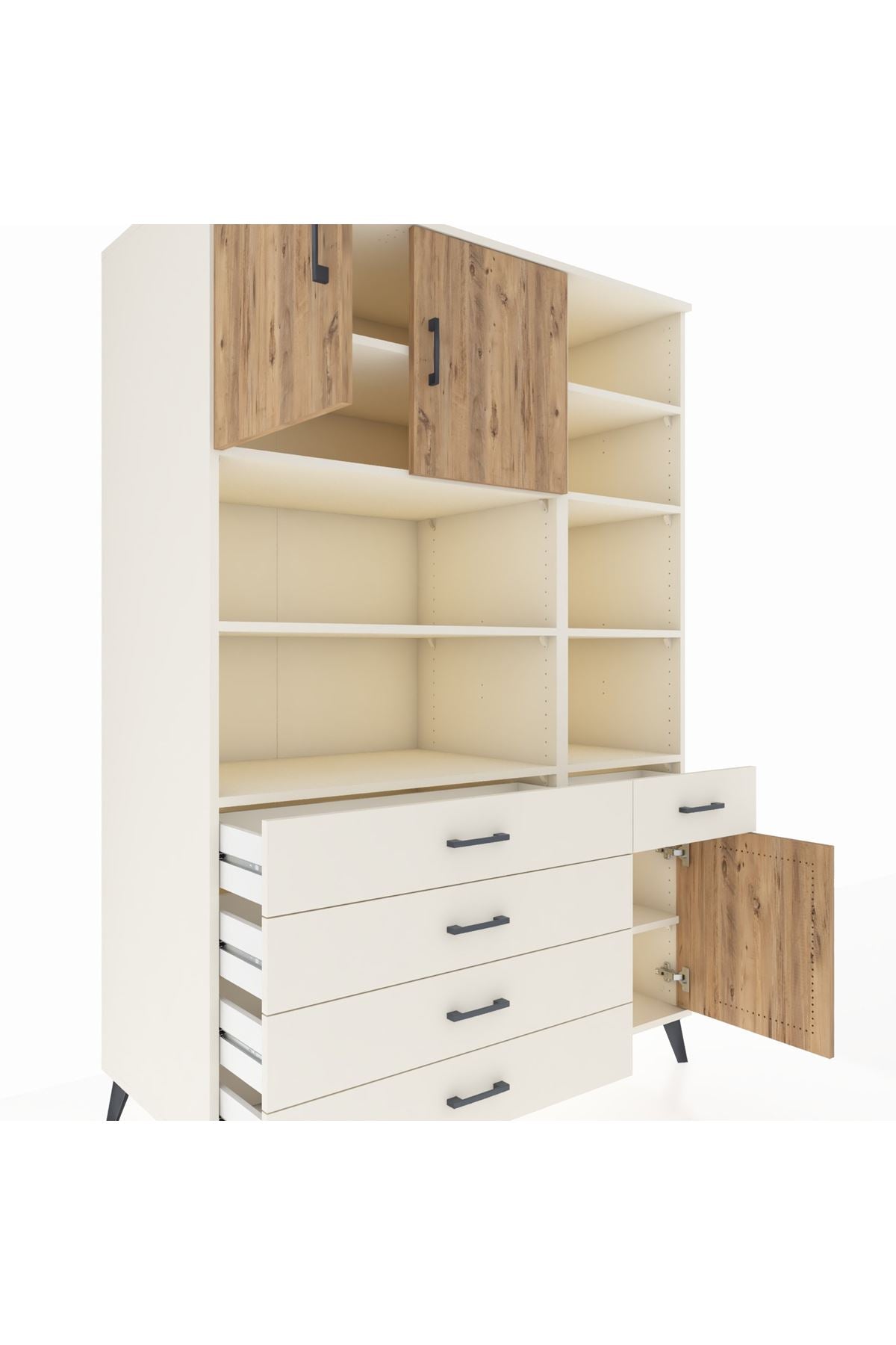 Kronos Dolap 9 Raflı 5 Çekmeceli 3 Kapaklı 132x59x195 Aytaşı-Çam/Aytaşı