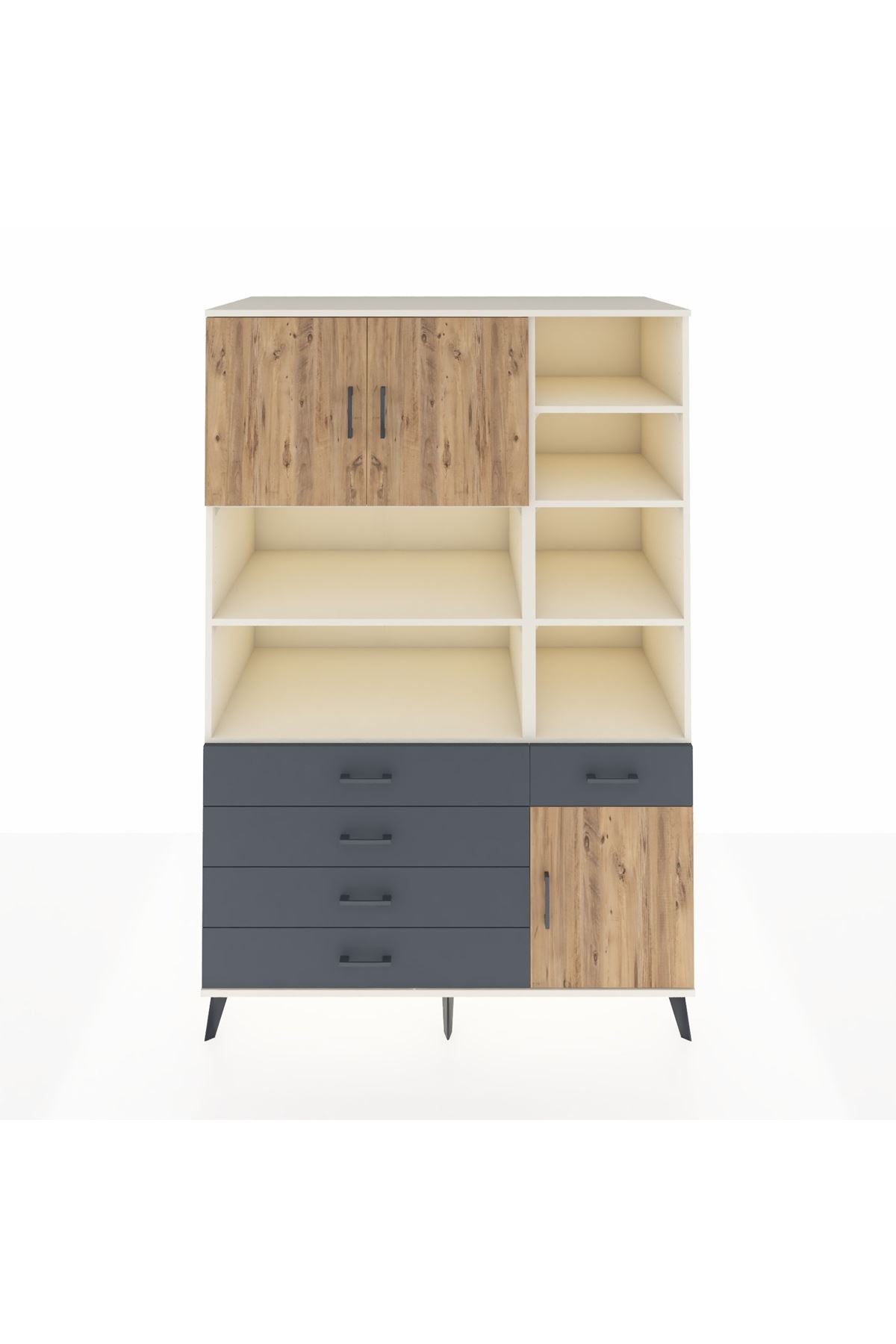 Kronos Dolap 9 Raflı 5 Çekmeceli 3 Kapaklı 132x59x195 Aytaşı-Çam/Antrasit