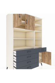 Kronos Dolap 9 Raflı 5 Çekmeceli 3 Kapaklı 132x59x195 Aytaşı-Çam/Antrasit