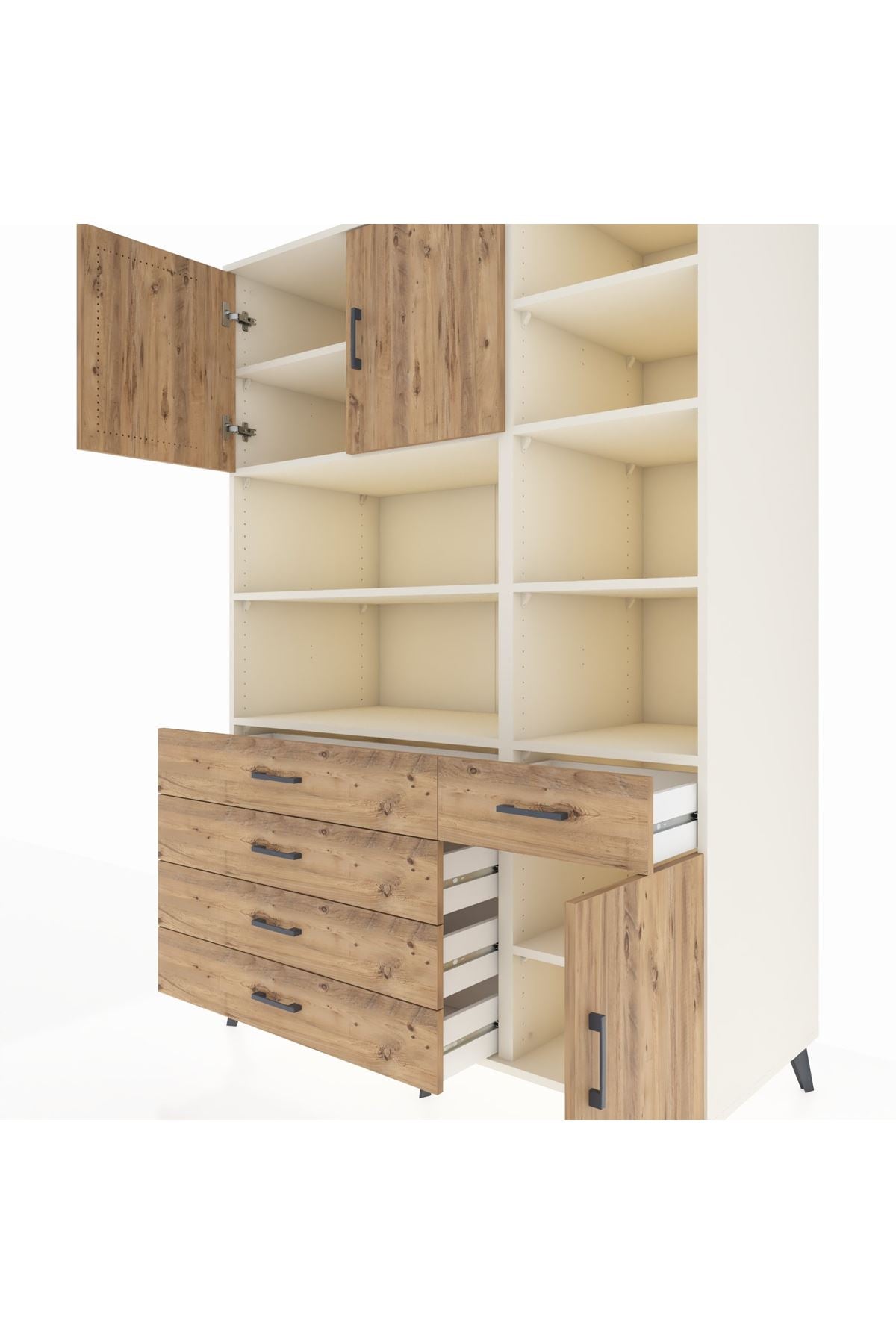 Kronos Dolap 9 Raflı 5 Çekmeceli 3 Kapaklı 132x59x195 Aytaşı-Çam/Çam