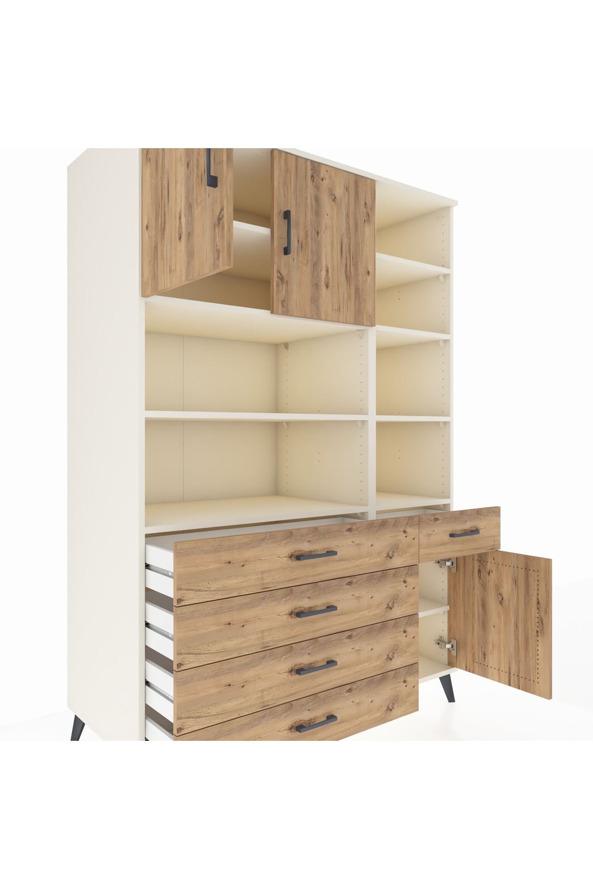 Kronos Dolap 9 Raflı 5 Çekmeceli 3 Kapaklı 132x59x195 Aytaşı-Çam/Çam