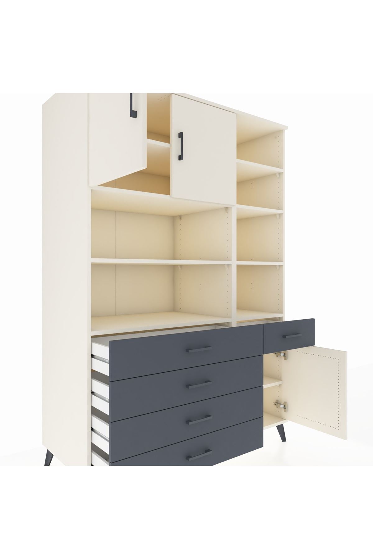 Kronos Dolap 9 Raflı 5 Çekmeceli 3 Kapaklı 132x59x195 Aytaşı-Aytaşı/Antrasit