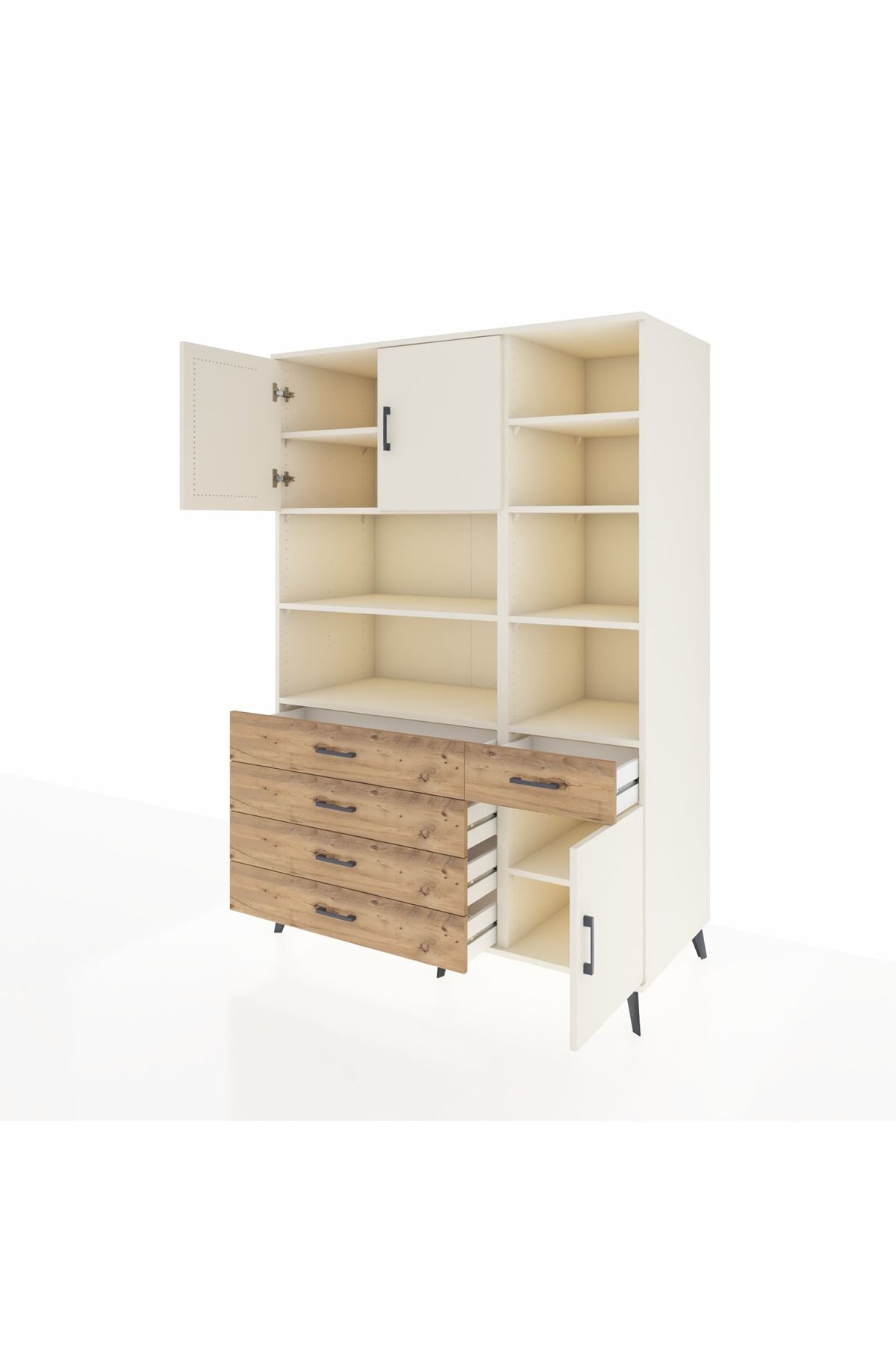 Kronos Dolap 9 Raflı 5 Çekmeceli 3 Kapaklı 132x59x195 Aytaşı-Aytaşı/Çam