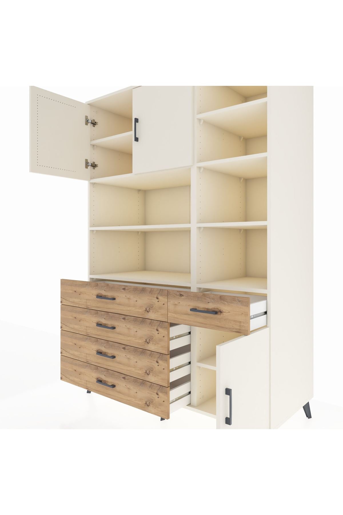 Kronos Dolap 9 Raflı 5 Çekmeceli 3 Kapaklı 132x59x195 Aytaşı-Aytaşı/Çam