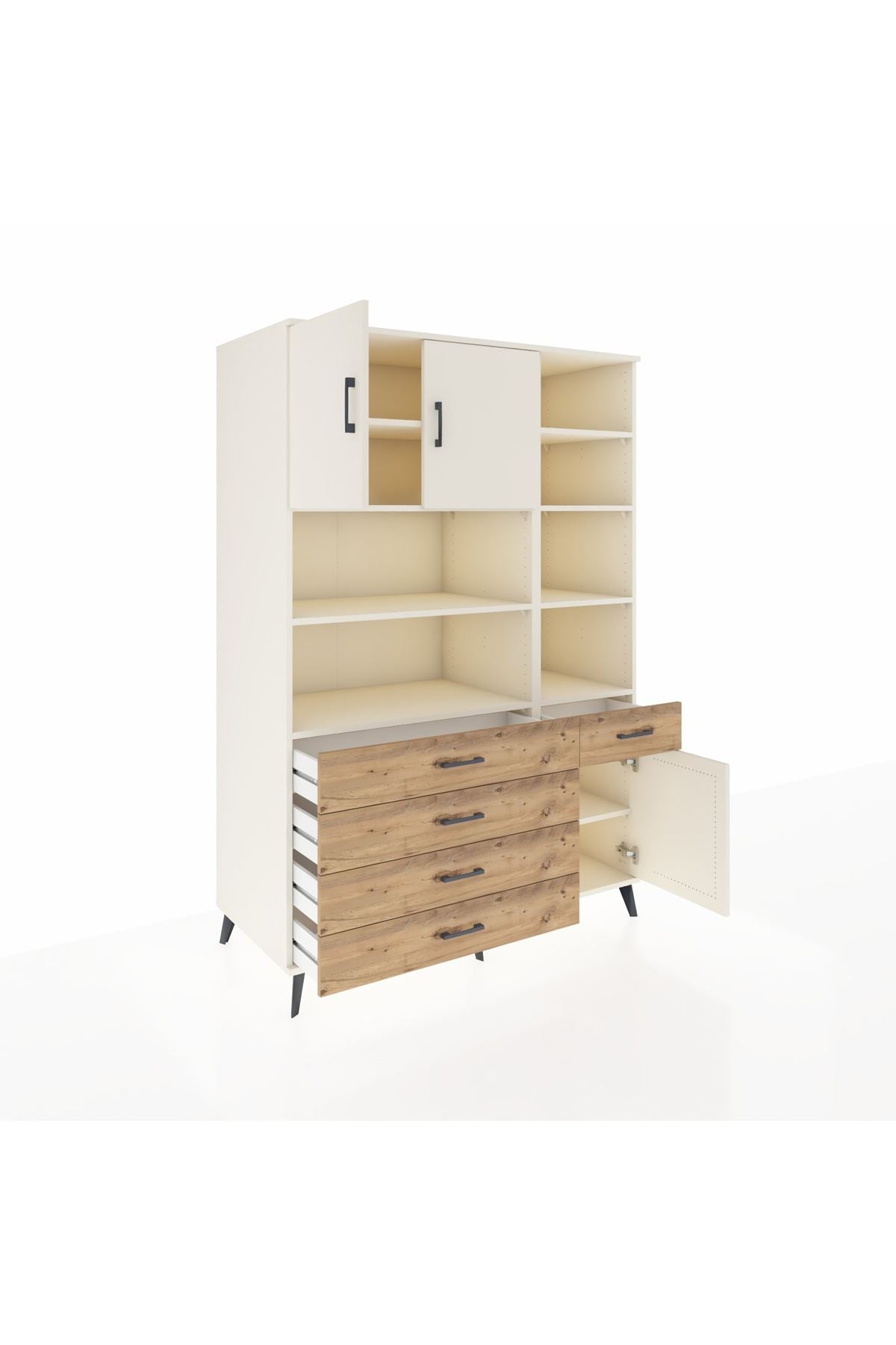 Kronos Dolap 9 Raflı 5 Çekmeceli 3 Kapaklı 132x59x195 Aytaşı-Aytaşı/Çam