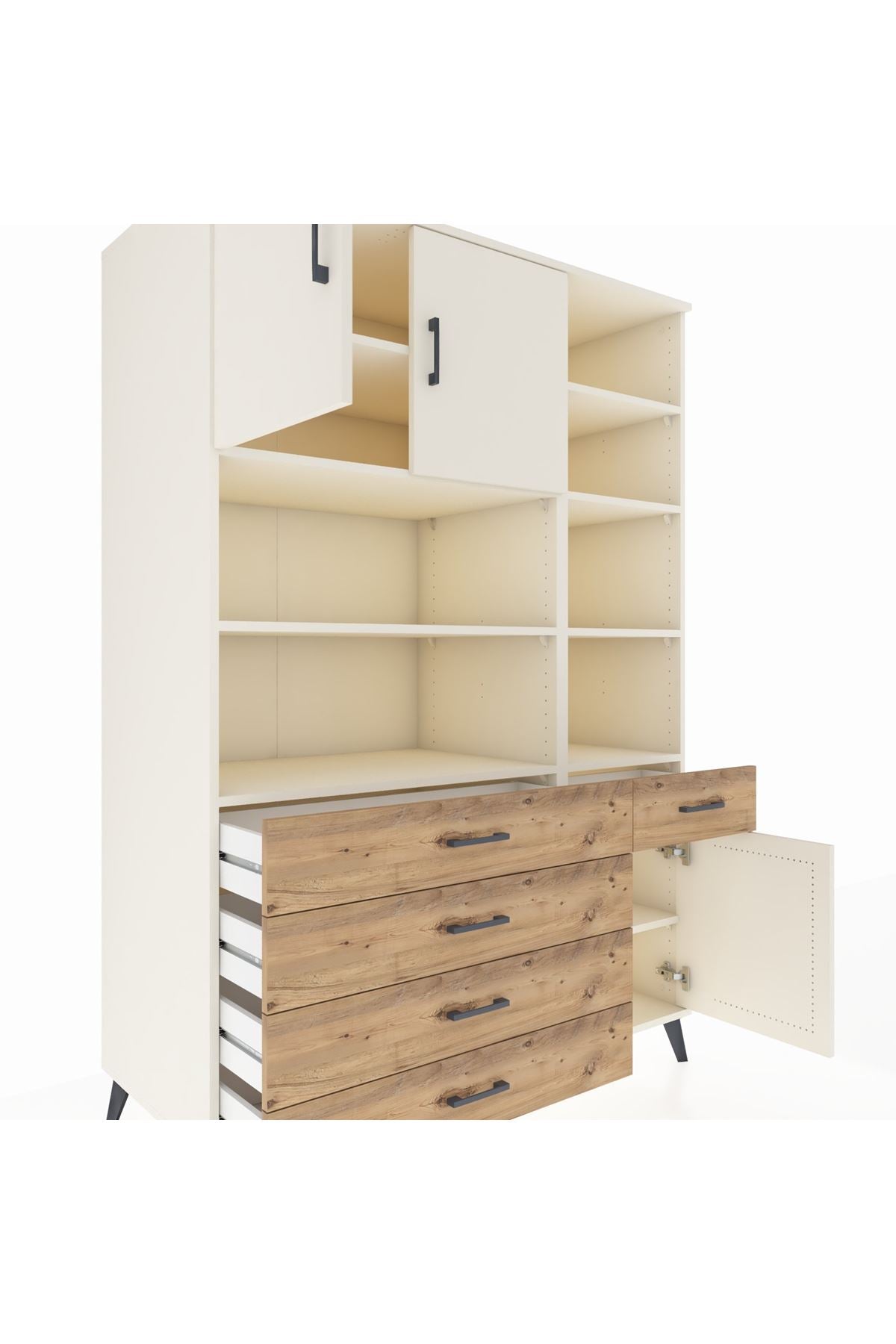 Kronos Dolap 9 Raflı 5 Çekmeceli 3 Kapaklı 132x59x195 Aytaşı-Aytaşı/Çam