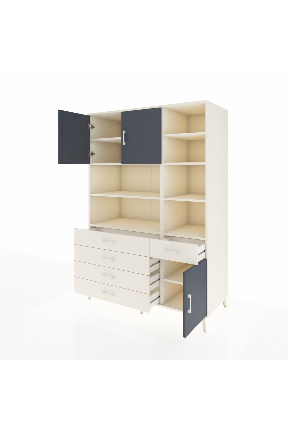 Kronos Dolap 9 Raflı 5 Çekmeceli 3 Kapaklı 132x59x195 Aytaşı-Antrasit/Aytaşı