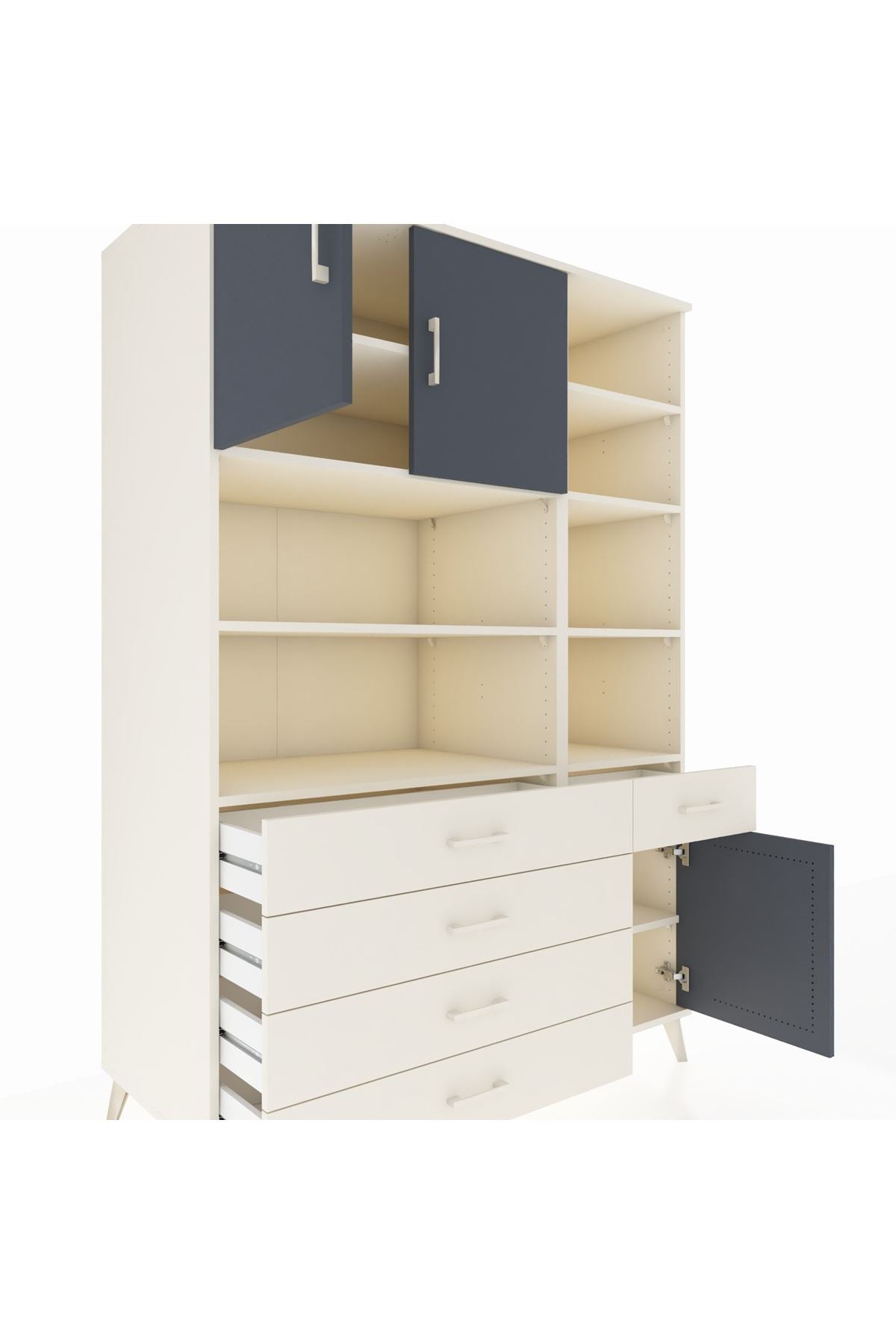 Kronos Dolap 9 Raflı 5 Çekmeceli 3 Kapaklı 132x59x195 Aytaşı-Antrasit/Aytaşı