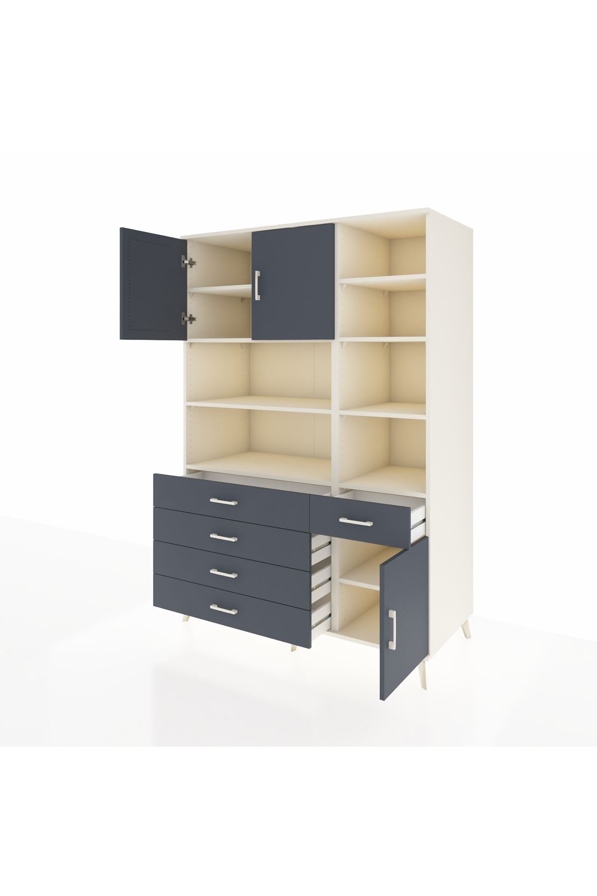 Kronos Dolap 9 Raflı 5 Çekmeceli 3 Kapaklı 132x59x195 Aytaşı-Antrasit/Antrasit