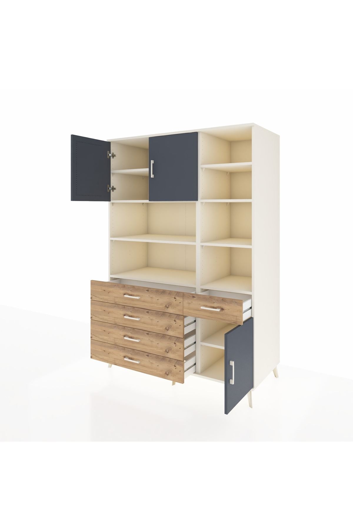 Kronos Dolap 9 Raflı 5 Çekmeceli 3 Kapaklı 132x59x195 Aytaşı-Antrasit/Çam