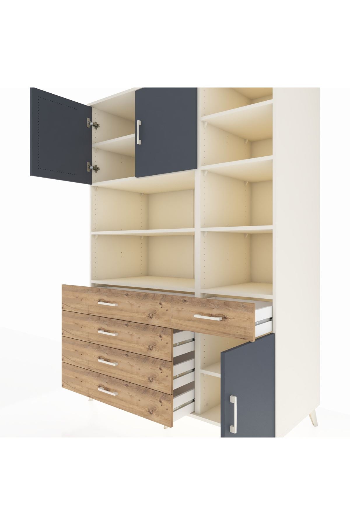 Kronos Dolap 9 Raflı 5 Çekmeceli 3 Kapaklı 132x59x195 Aytaşı-Antrasit/Çam