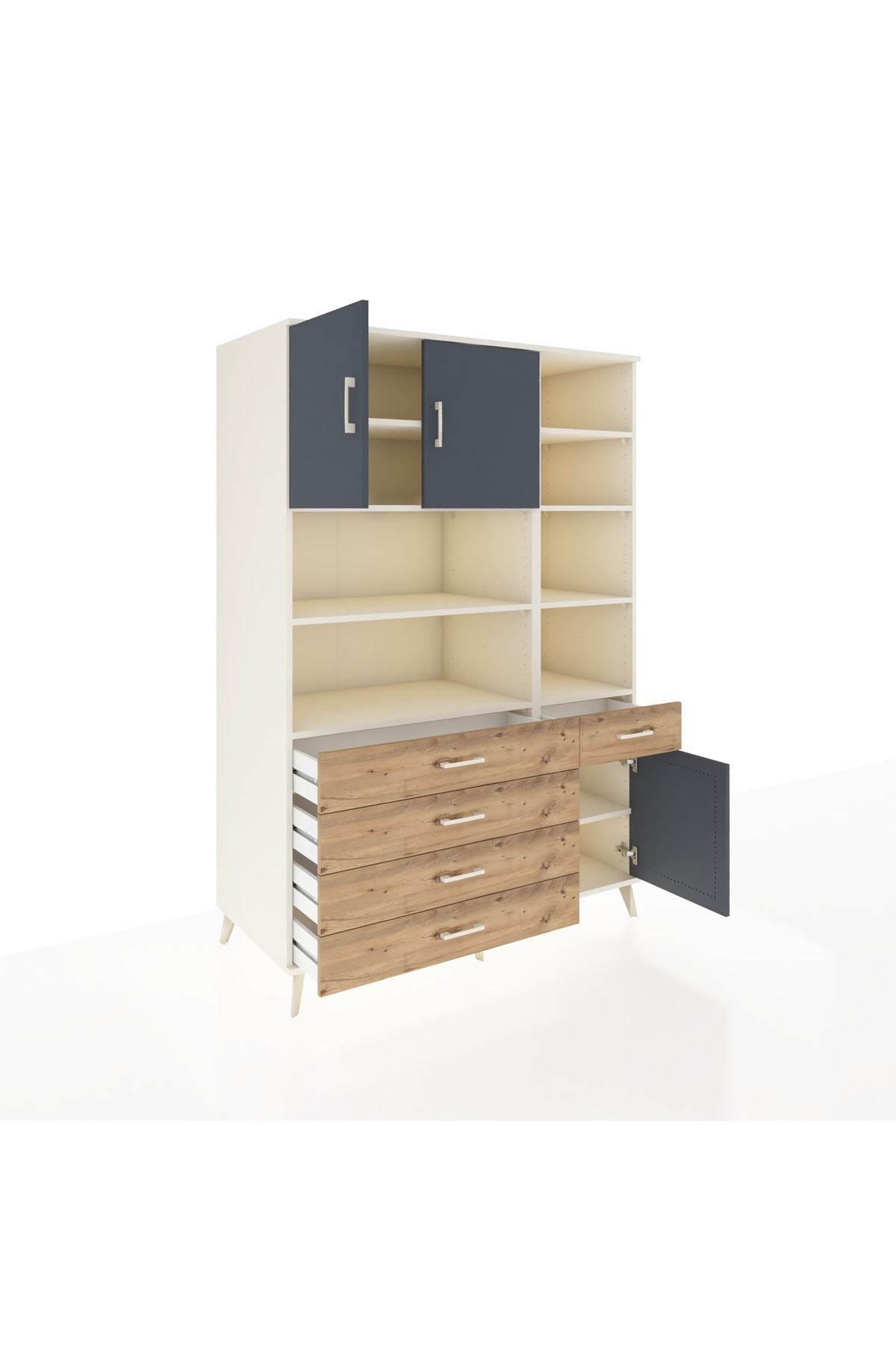 Kronos Dolap 9 Raflı 5 Çekmeceli 3 Kapaklı 132x59x195 Aytaşı-Antrasit/Çam