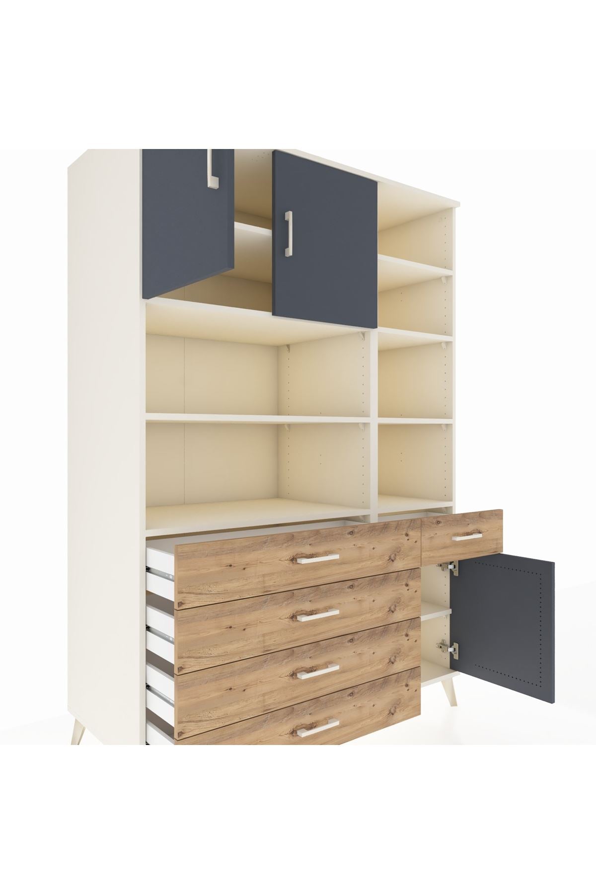 Kronos Dolap 9 Raflı 5 Çekmeceli 3 Kapaklı 132x59x195 Aytaşı-Antrasit/Çam