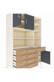 Kronos Dolap 9 Raflı 5 Çekmeceli 3 Kapaklı 132x59x195 Aytaşı-Antrasit/Çam