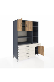 Kronos Dolap 9 Raflı 5 Çekmeceli 3 Kapaklı 132x59x195 Antrasit-Çam/Aytaşı