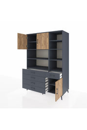 Kronos Dolap 9 Raflı 5 Çekmeceli 3 Kapaklı 132x59x195 Antrasit-Çam/Antrasit