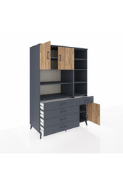 Kronos Dolap 9 Raflı 5 Çekmeceli 3 Kapaklı 132x59x195 Antrasit-Çam/Antrasit