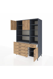 Kronos Dolap 9 Raflı 5 Çekmeceli 3 Kapaklı 132x59x195 Antrasit-Çam/Çam