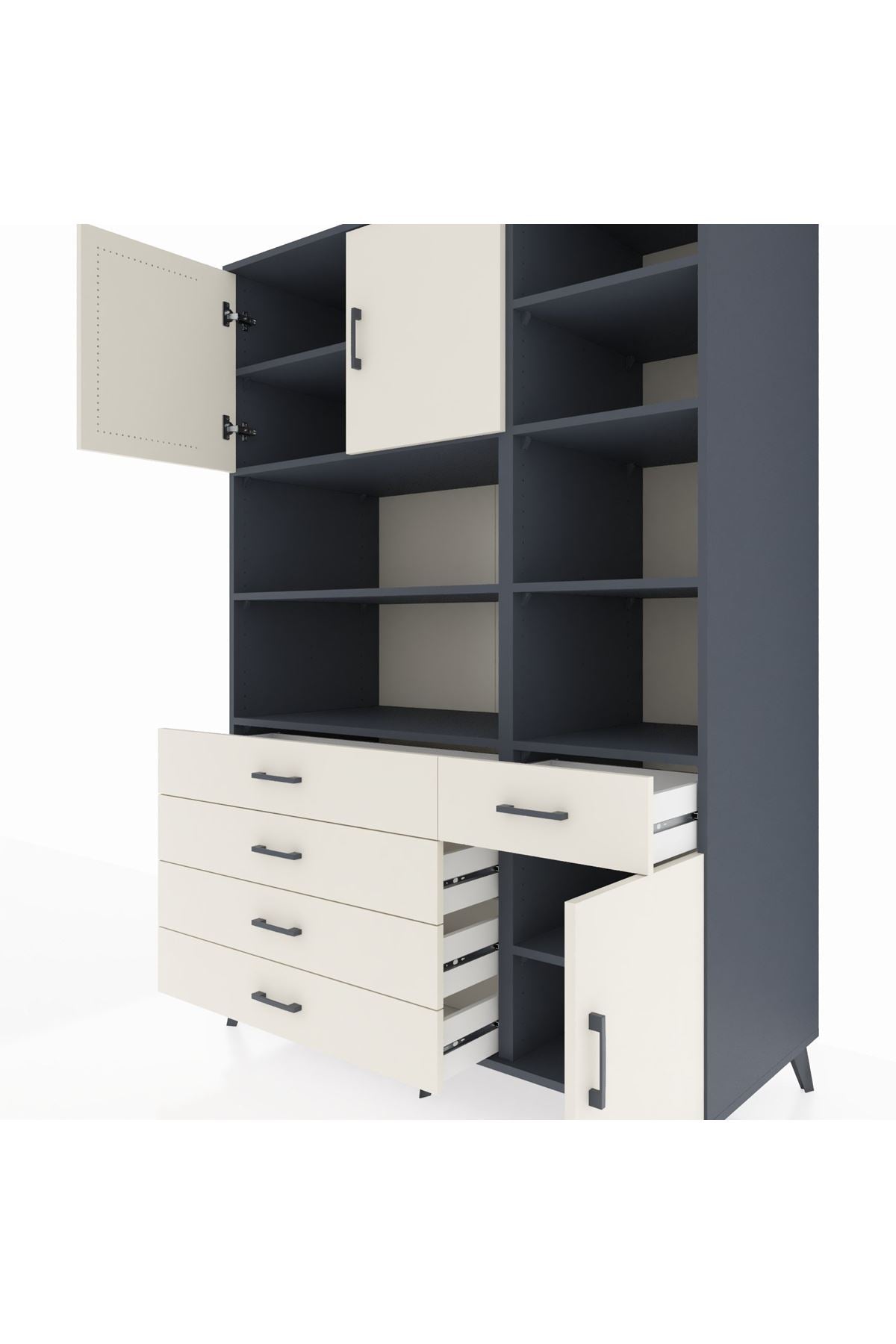 Kronos Dolap 9 Raflı 5 Çekmeceli 3 Kapaklı 132x59x195 Antrasit-Aytaşı/Aytaşı