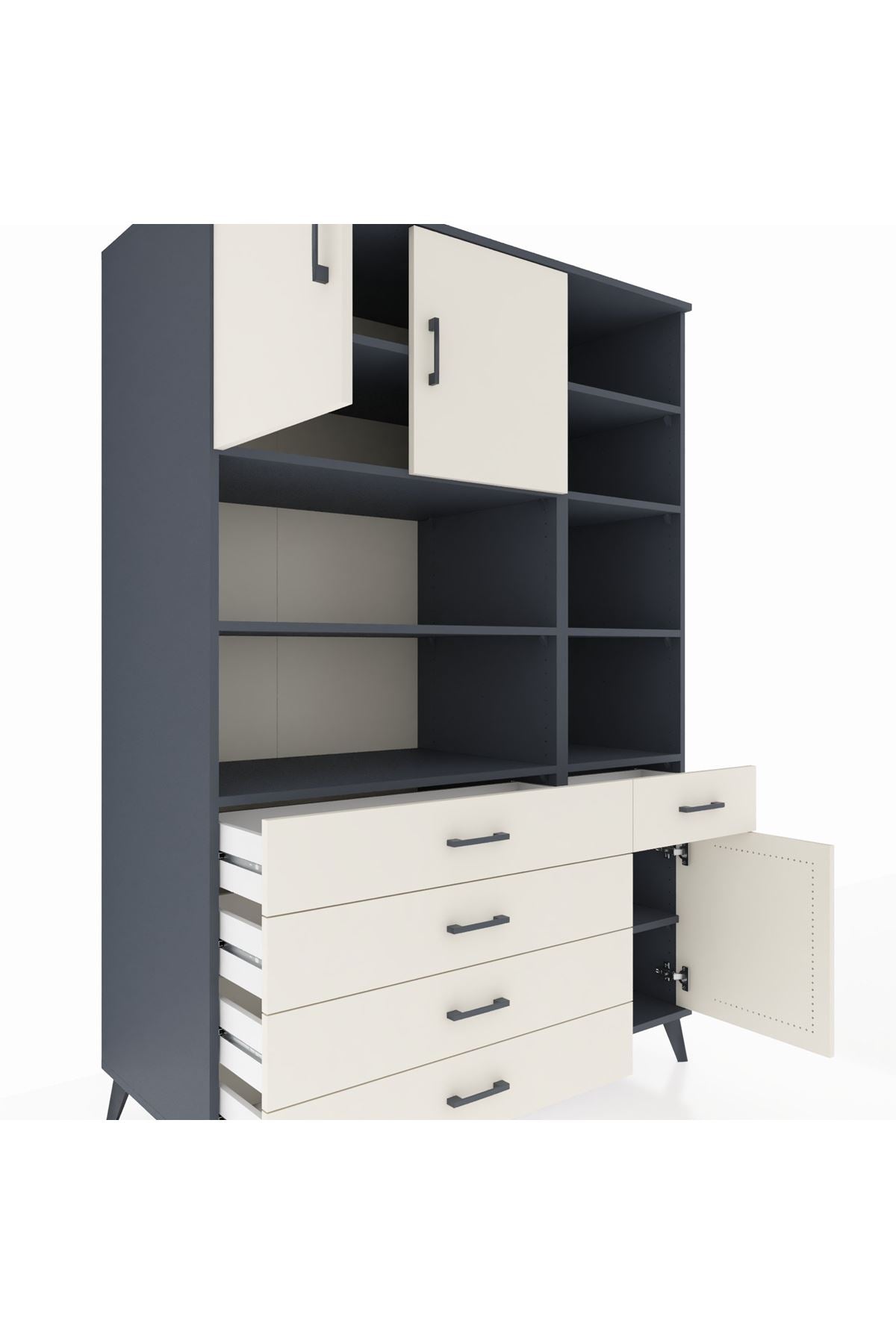 Kronos Dolap 9 Raflı 5 Çekmeceli 3 Kapaklı 132x59x195 Antrasit-Aytaşı/Aytaşı