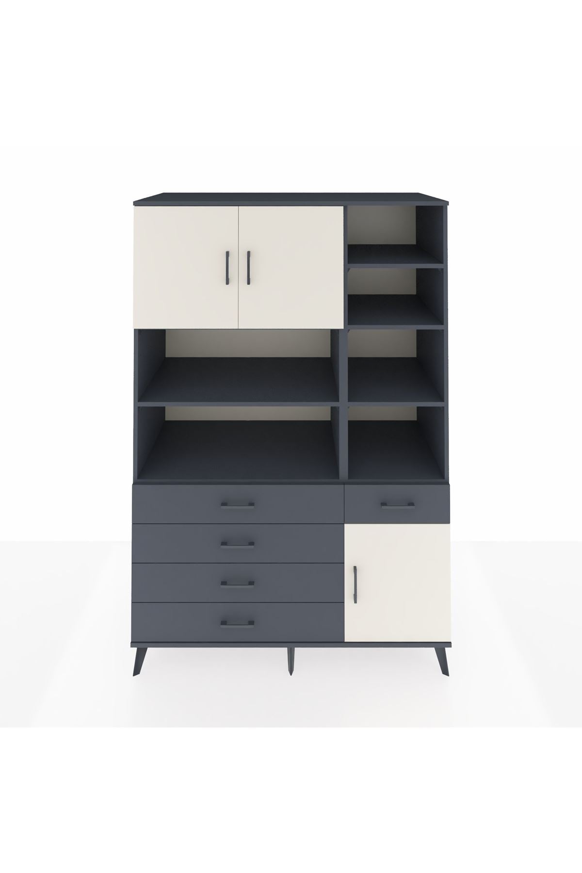 Kronos Dolap 9 Raflı 5 Çekmeceli 3 Kapaklı 132x59x195 Antrasit-Aytaşı/Antrasit