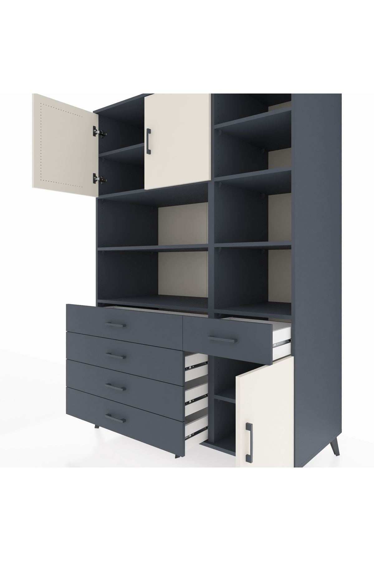 Kronos Dolap 9 Raflı 5 Çekmeceli 3 Kapaklı 132x59x195 Antrasit-Aytaşı/Antrasit