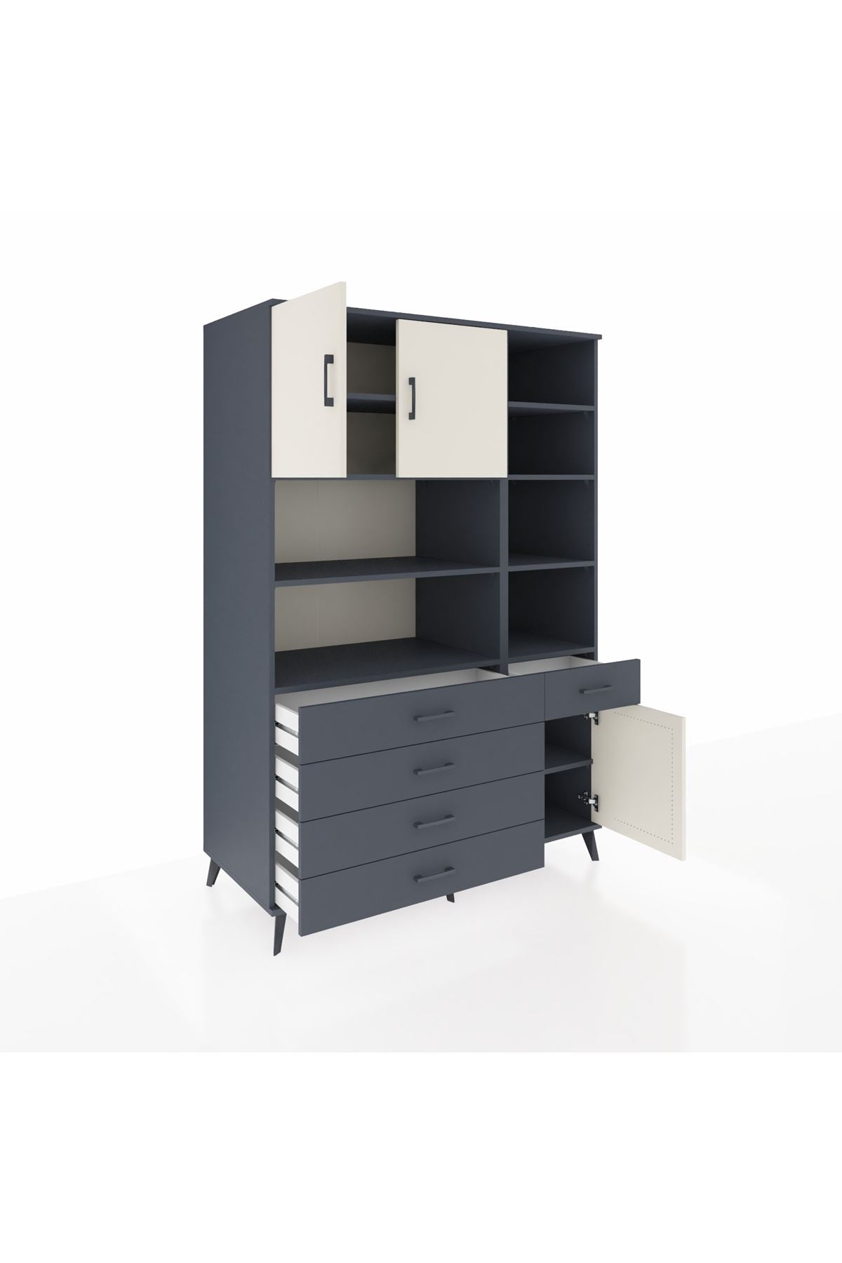 Kronos Dolap 9 Raflı 5 Çekmeceli 3 Kapaklı 132x59x195 Antrasit-Aytaşı/Antrasit