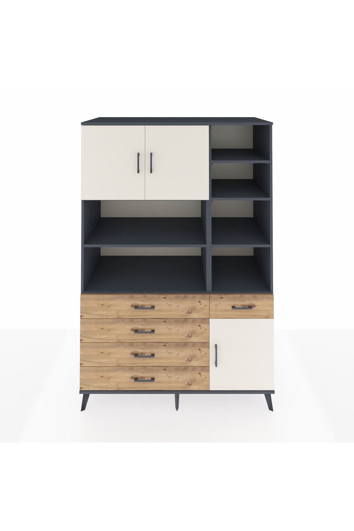 Kronos Dolap 9 Raflı 5 Çekmeceli 3 Kapaklı 132x59x195 Antrasit-Aytaşı/Çam