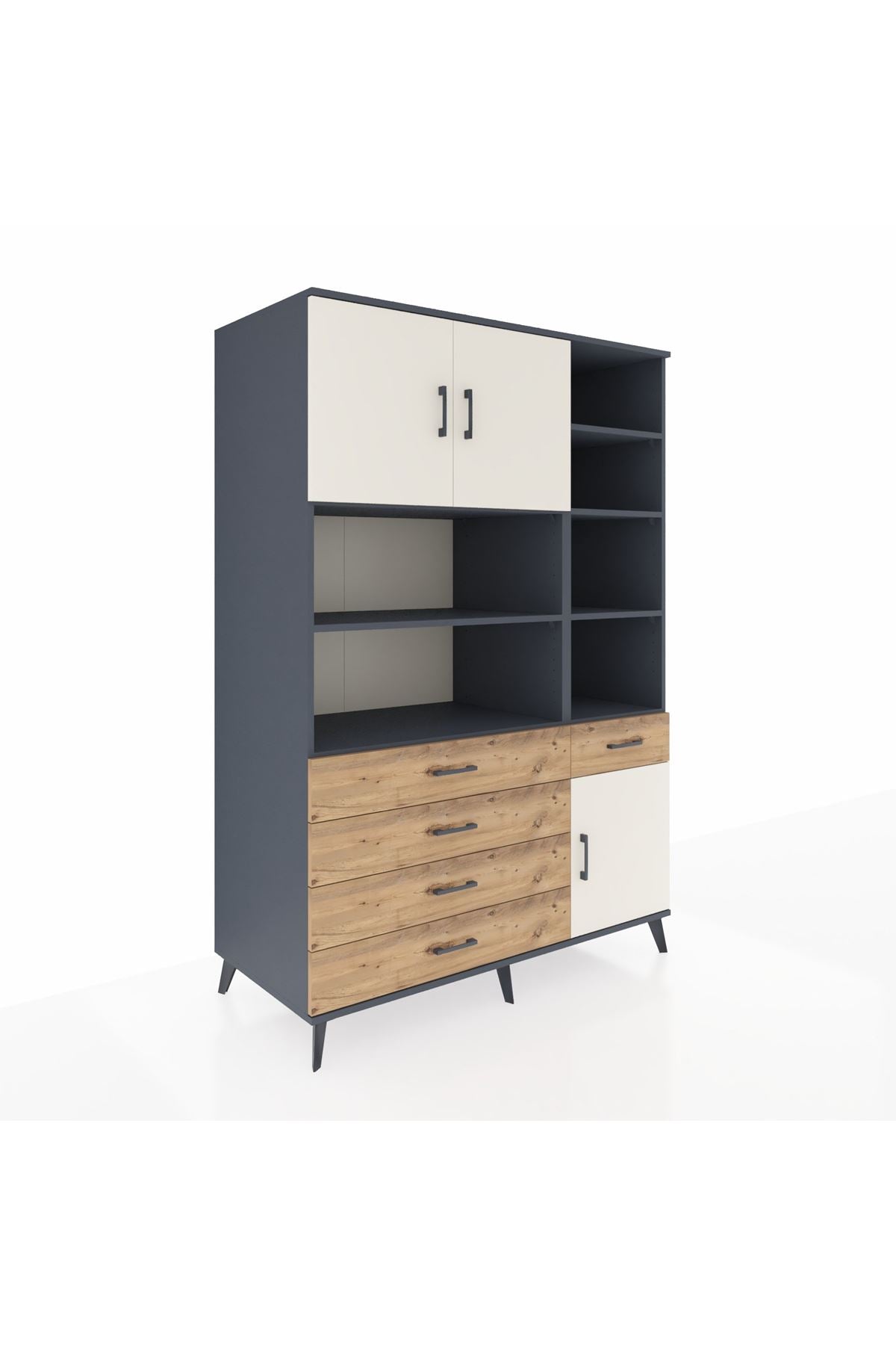 Kronos Dolap 9 Raflı 5 Çekmeceli 3 Kapaklı 132x59x195 Antrasit-Aytaşı/Çam