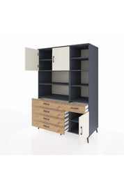 Kronos Dolap 9 Raflı 5 Çekmeceli 3 Kapaklı 132x59x195 Antrasit-Aytaşı/Çam