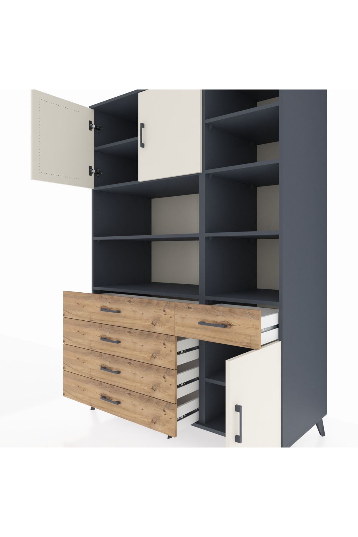 Kronos Dolap 9 Raflı 5 Çekmeceli 3 Kapaklı 132x59x195 Antrasit-Aytaşı/Çam