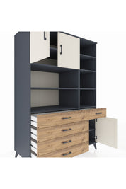 Kronos Dolap 9 Raflı 5 Çekmeceli 3 Kapaklı 132x59x195 Antrasit-Aytaşı/Çam