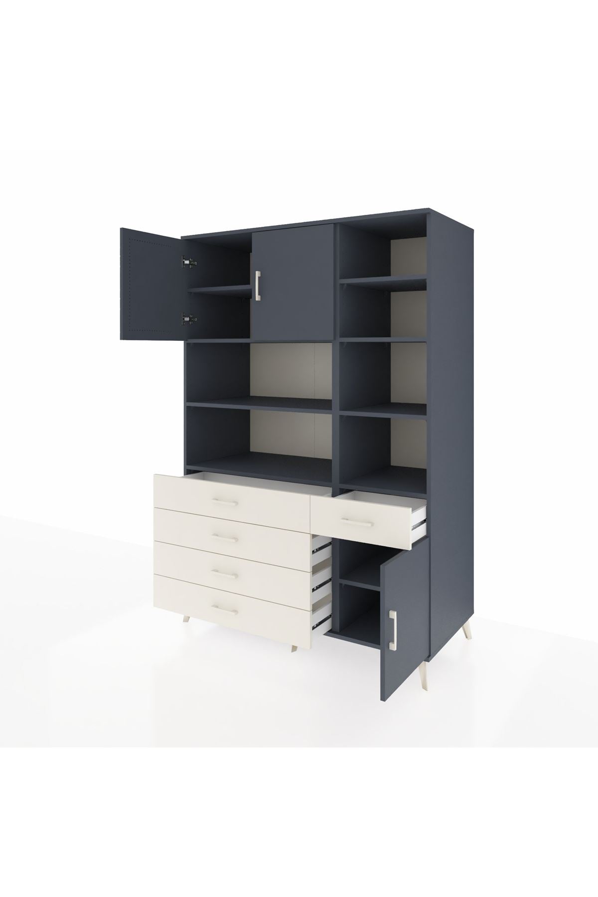 Kronos Dolap 9 Raflı 5 Çekmeceli 3 Kapaklı 132x59x195 Antrasit-Antrasit/Aytaşı