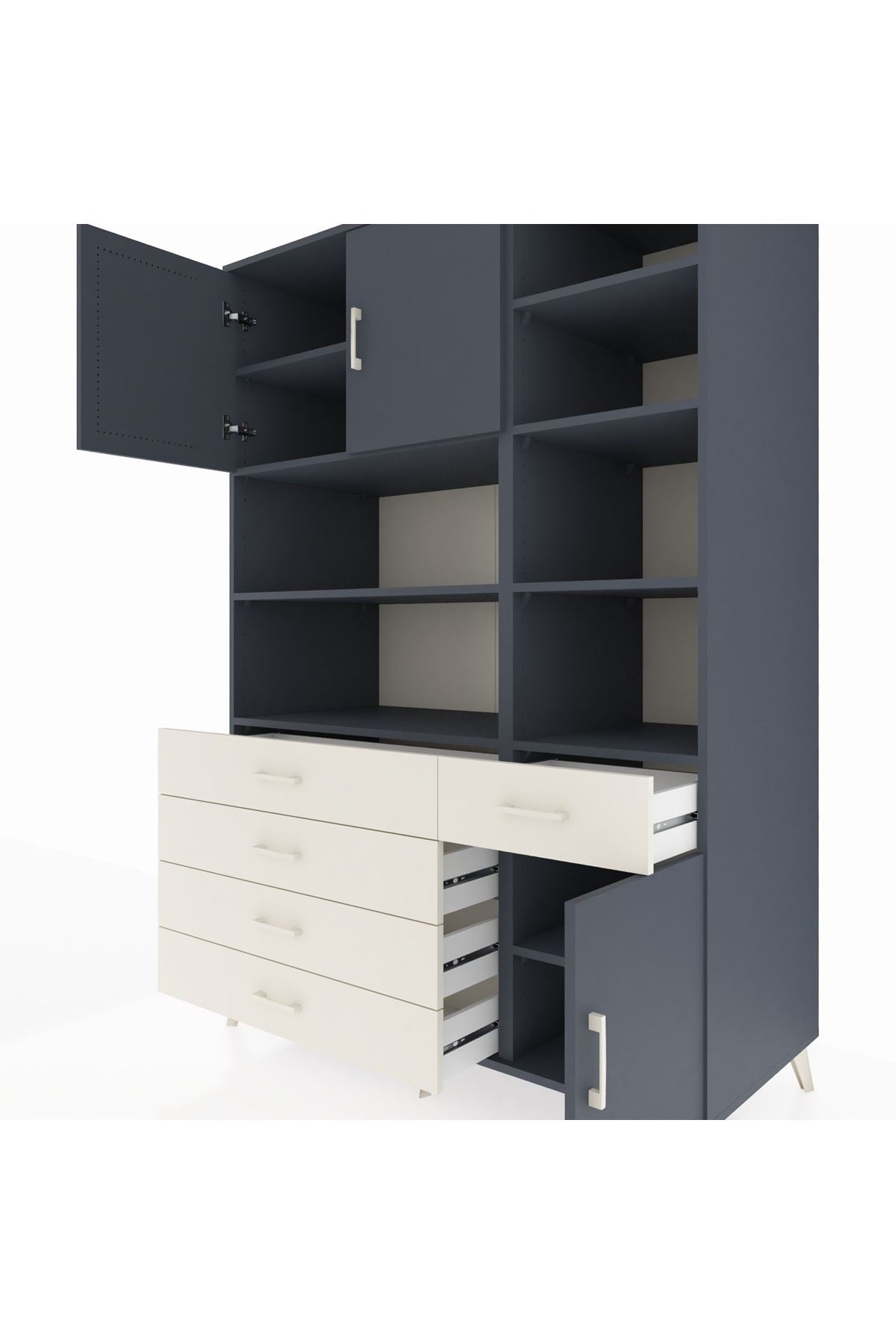 Kronos Dolap 9 Raflı 5 Çekmeceli 3 Kapaklı 132x59x195 Antrasit-Antrasit/Aytaşı