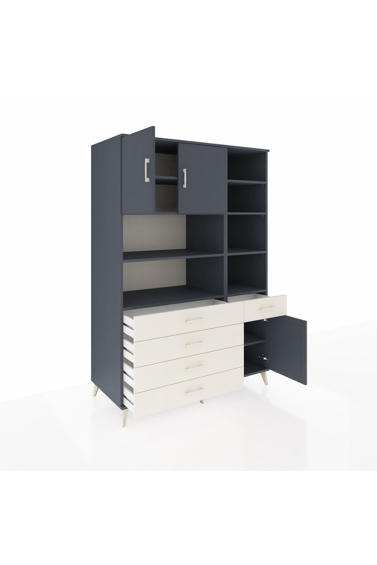 Kronos Dolap 9 Raflı 5 Çekmeceli 3 Kapaklı 132x59x195 Antrasit-Antrasit/Aytaşı