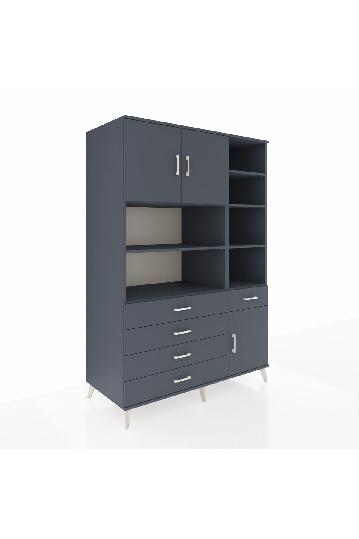 Kronos Dolap 9 Raflı 5 Çekmeceli 3 Kapaklı 132x59x195 Antrasit-Antrasit/Antrasit