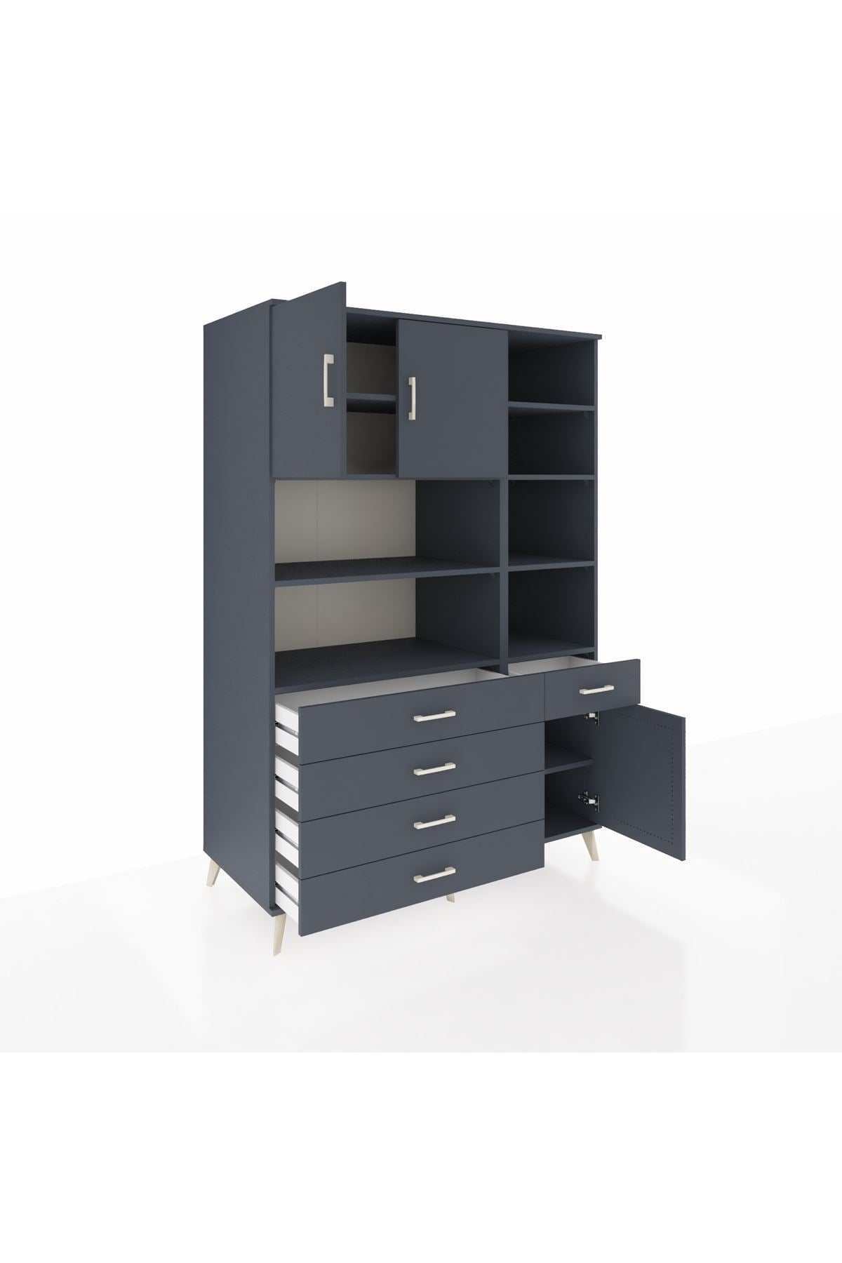 Kronos Dolap 9 Raflı 5 Çekmeceli 3 Kapaklı 132x59x195 Antrasit-Antrasit/Antrasit