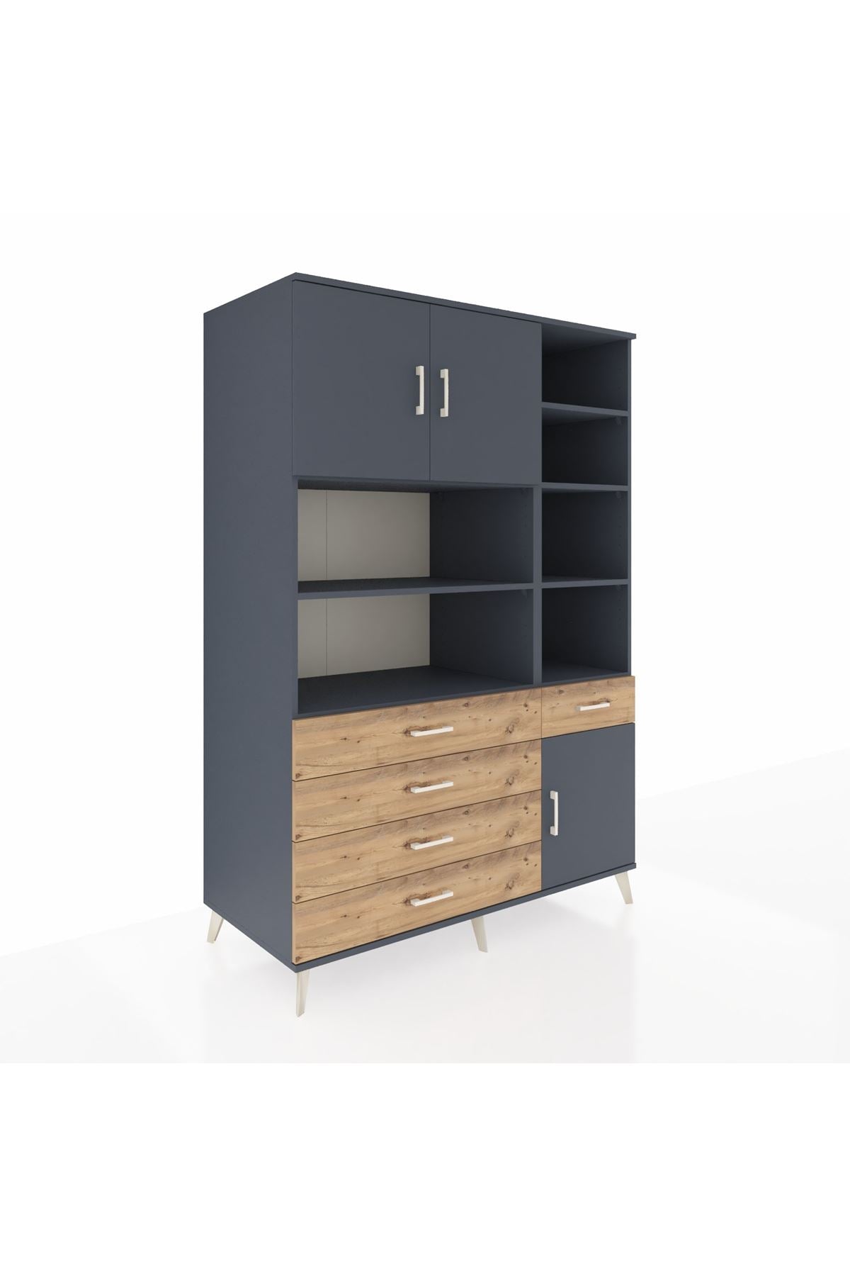 Kronos Dolap 9 Raflı 5 Çekmeceli 3 Kapaklı 132x59x195 Antrasit-Antrasit/Çam