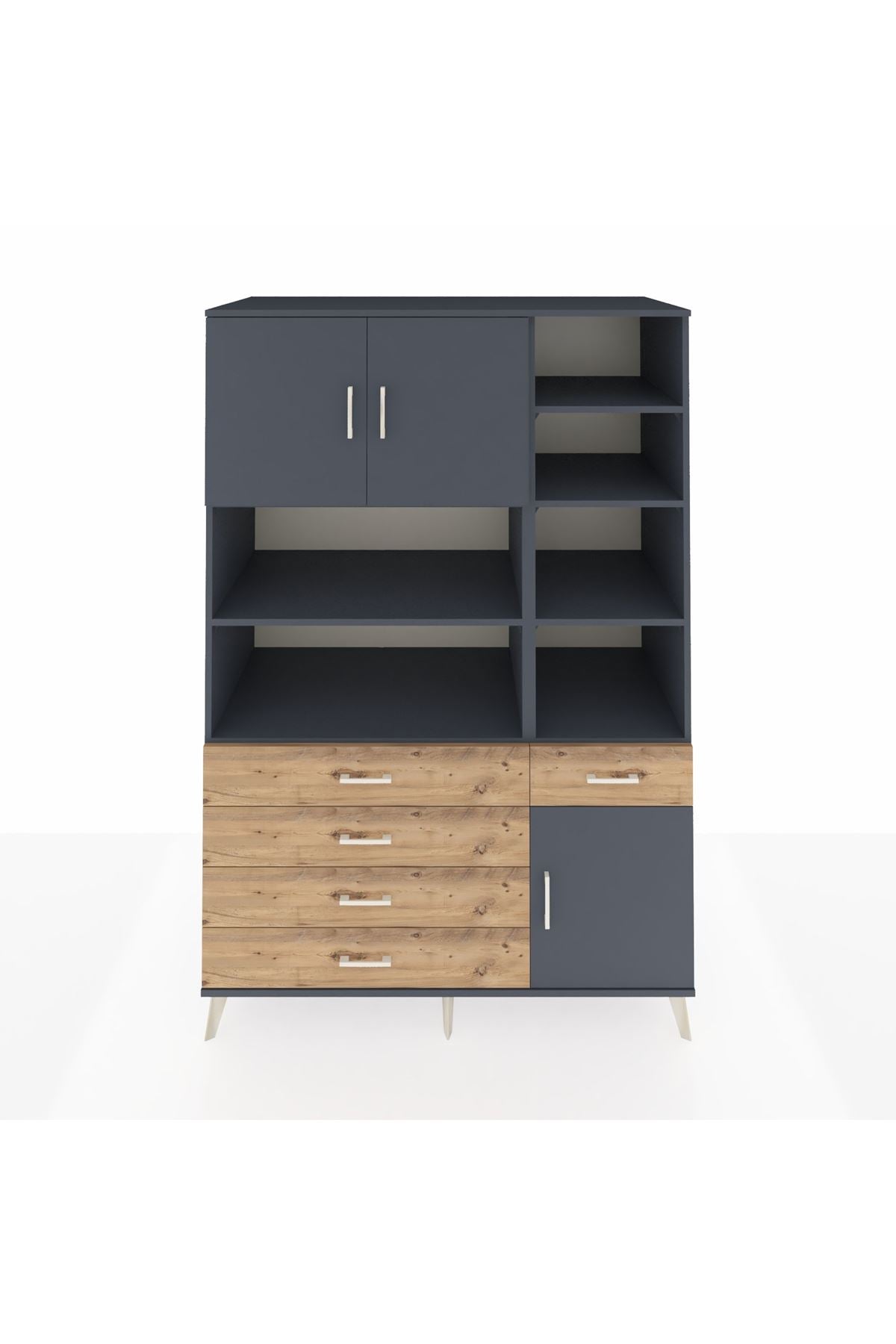 Kronos Dolap 9 Raflı 5 Çekmeceli 3 Kapaklı 132x59x195 Antrasit-Antrasit/Çam