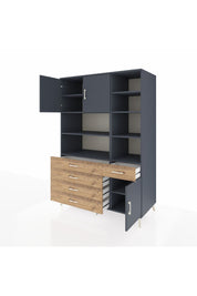 Kronos Dolap 9 Raflı 5 Çekmeceli 3 Kapaklı 132x59x195 Antrasit-Antrasit/Çam